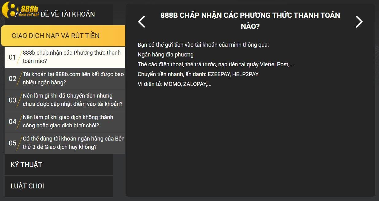 Câu hỏi về phương thức thanh toán